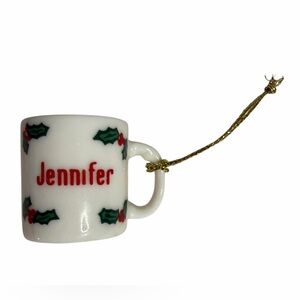 Holiday Holly Mini Mug Ornament Personalized with the name Jennifer